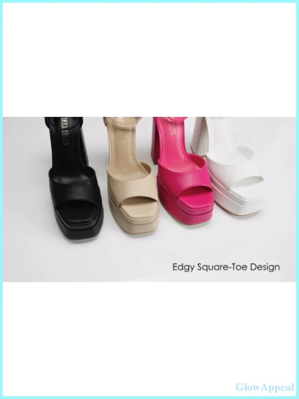 Platform Chunky Heel Sandals Square Toe Ankle Strap Faux Leather